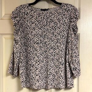Adrianna Papell Black, Peach, and White Patterned Blouse